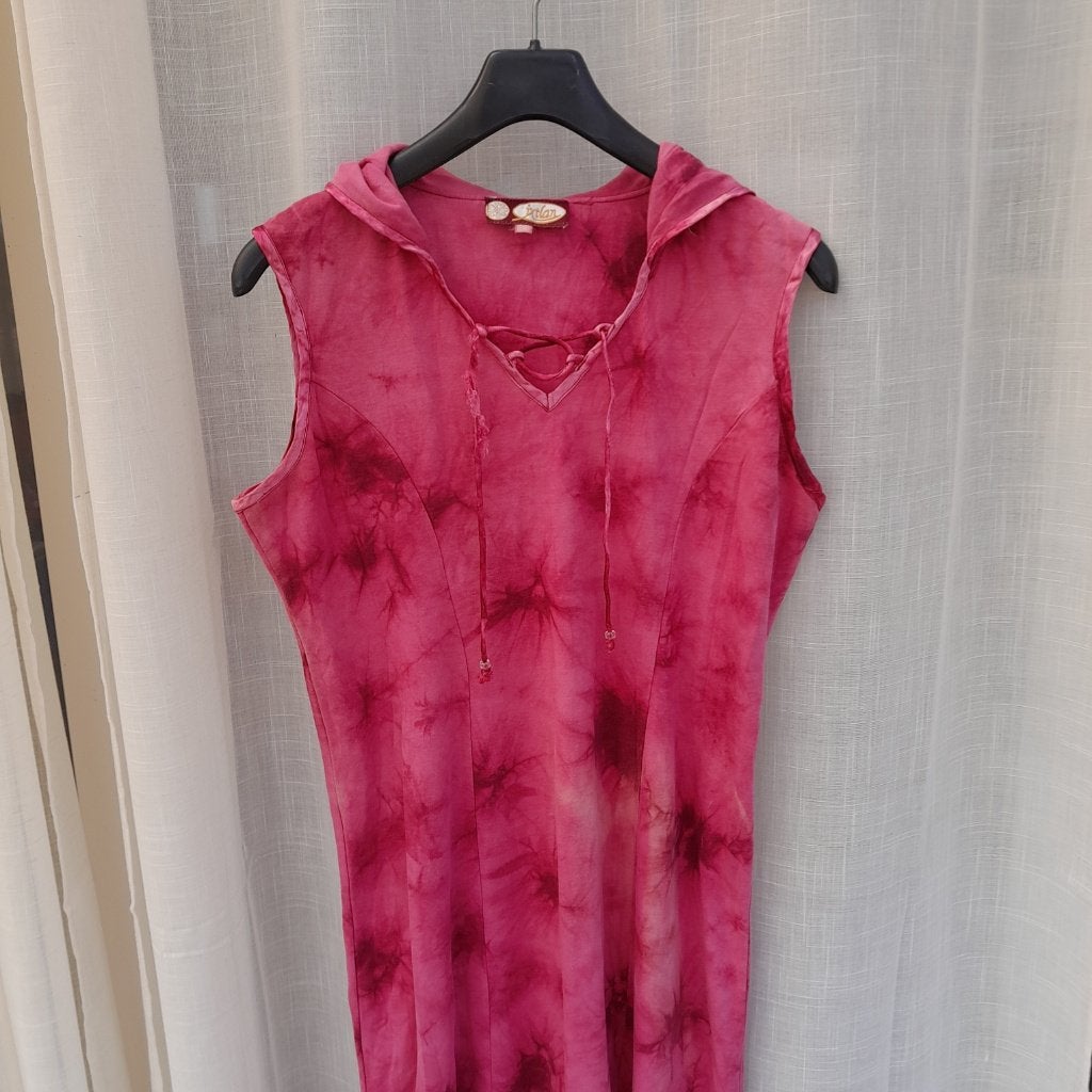 tie dye jurk lang hippie capuchon roze, Kleding | Dames, Maat 42/44 (L), Ophalen of Verzenden, Roze, Gedragen