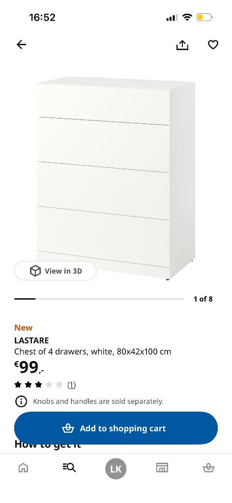 Ikea white ladekast, Ophalen, 100 tot 150 cm, 50 tot 100 cm, Zo goed als nieuw