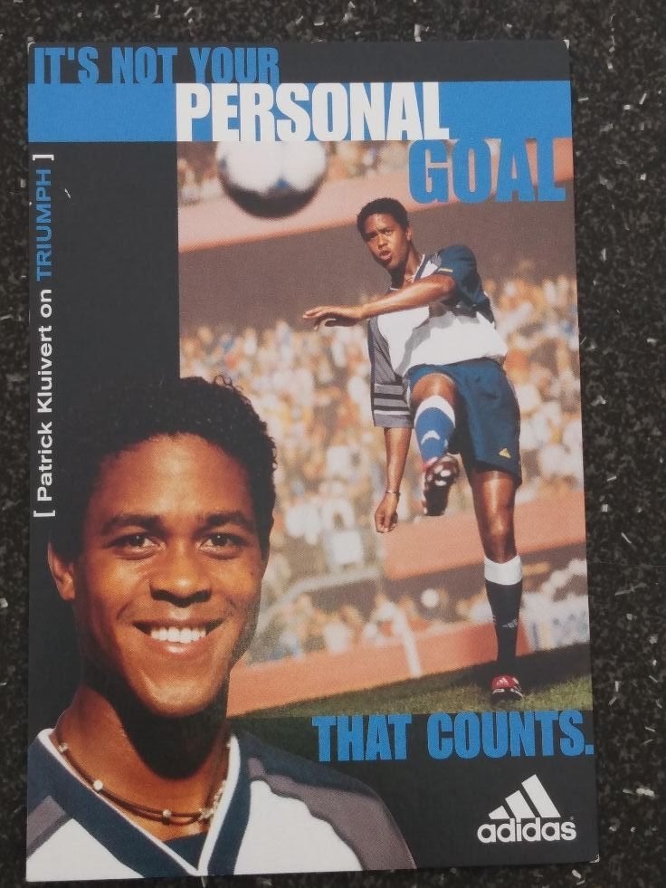 Adidas fotokaarten van Kluivert en Overmars Ajax, Verzamelen, Ophalen of Verzenden, Zo goed als nieuw, Ajax, Spelerskaart