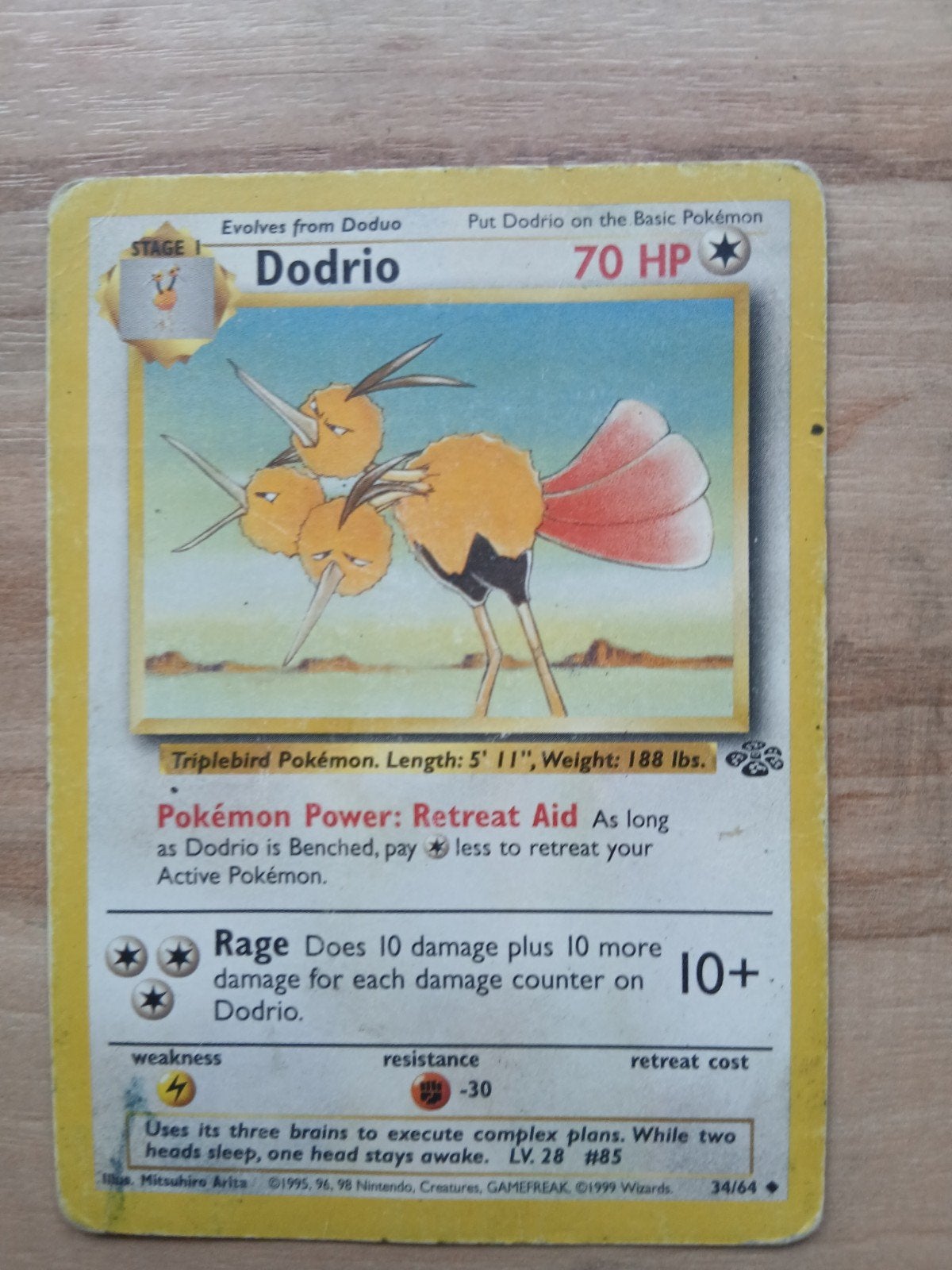 Dodrio Pokémon Kaart 70 HP - Base Set 34/64, Ophalen of Verzenden, Gebruikt, Losse kaart
