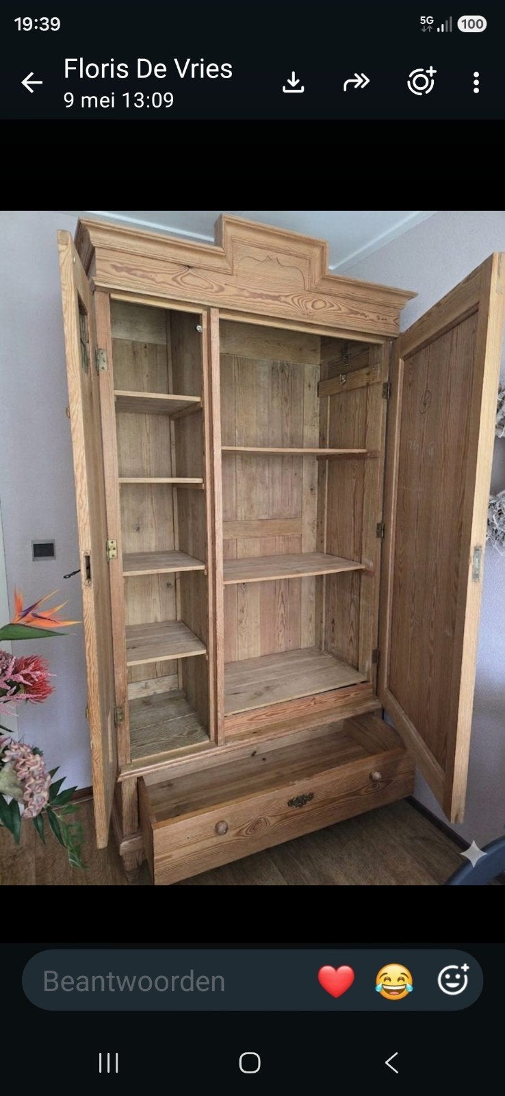 antieke grenen kast en twijfelaar bed antiek grenen., Huis en Inrichting, Kasten | Buffetkasten, Ophalen, Gebruikt, 100 tot 150 cm