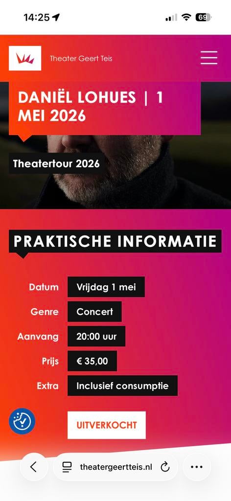 2x tickets Daniël Lohues, Tickets en Kaartjes, Twee personen