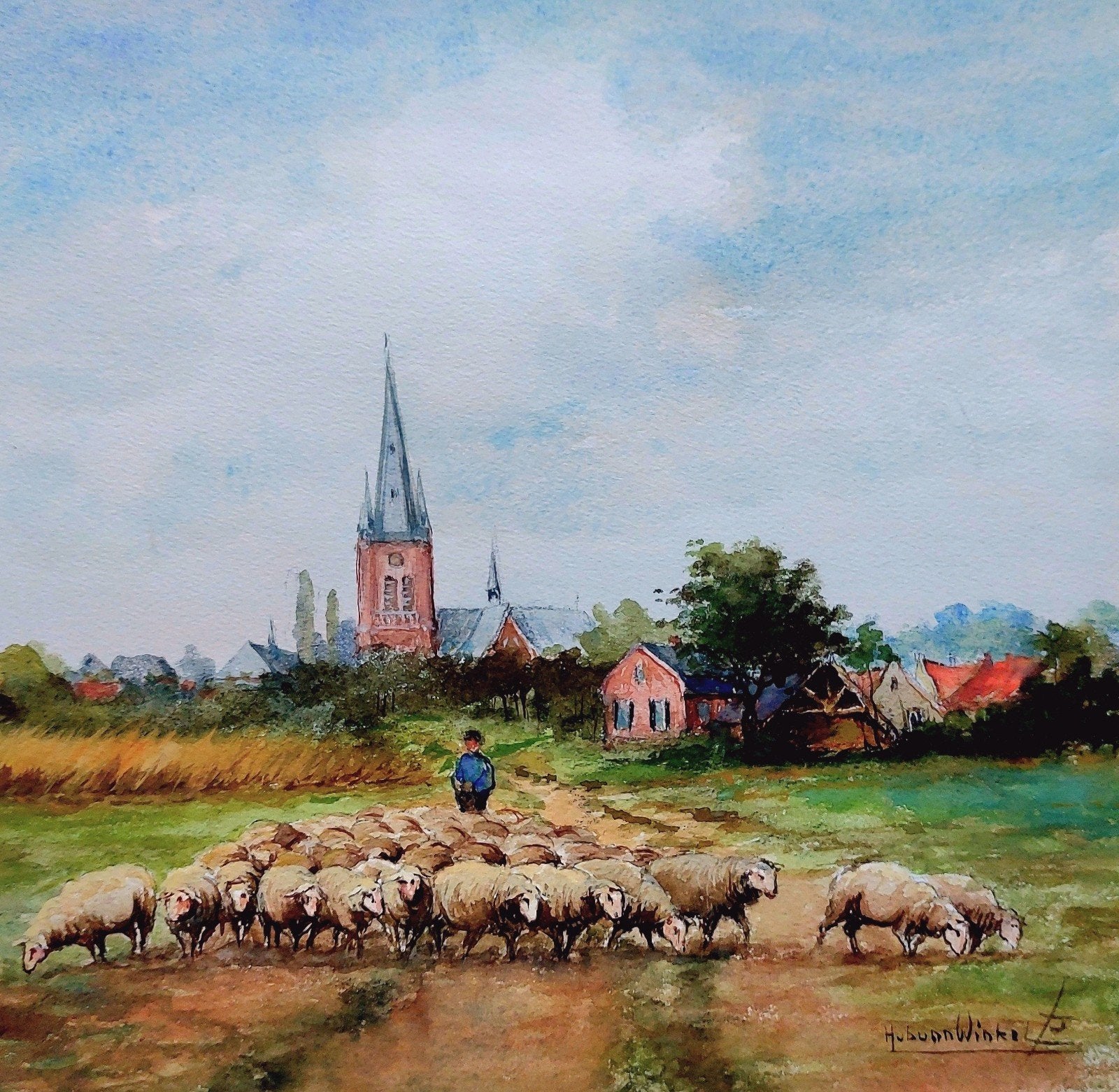 Aquarel  ... Hub van Winkel  ... gesigneerd  ..., Ophalen of Verzenden