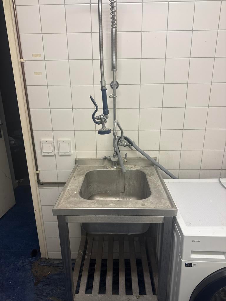 RVS Spoelbak met Voorspoeldouche - Horeca Keuken, Huis en Inrichting, Ophalen of Verzenden, Gebruikt