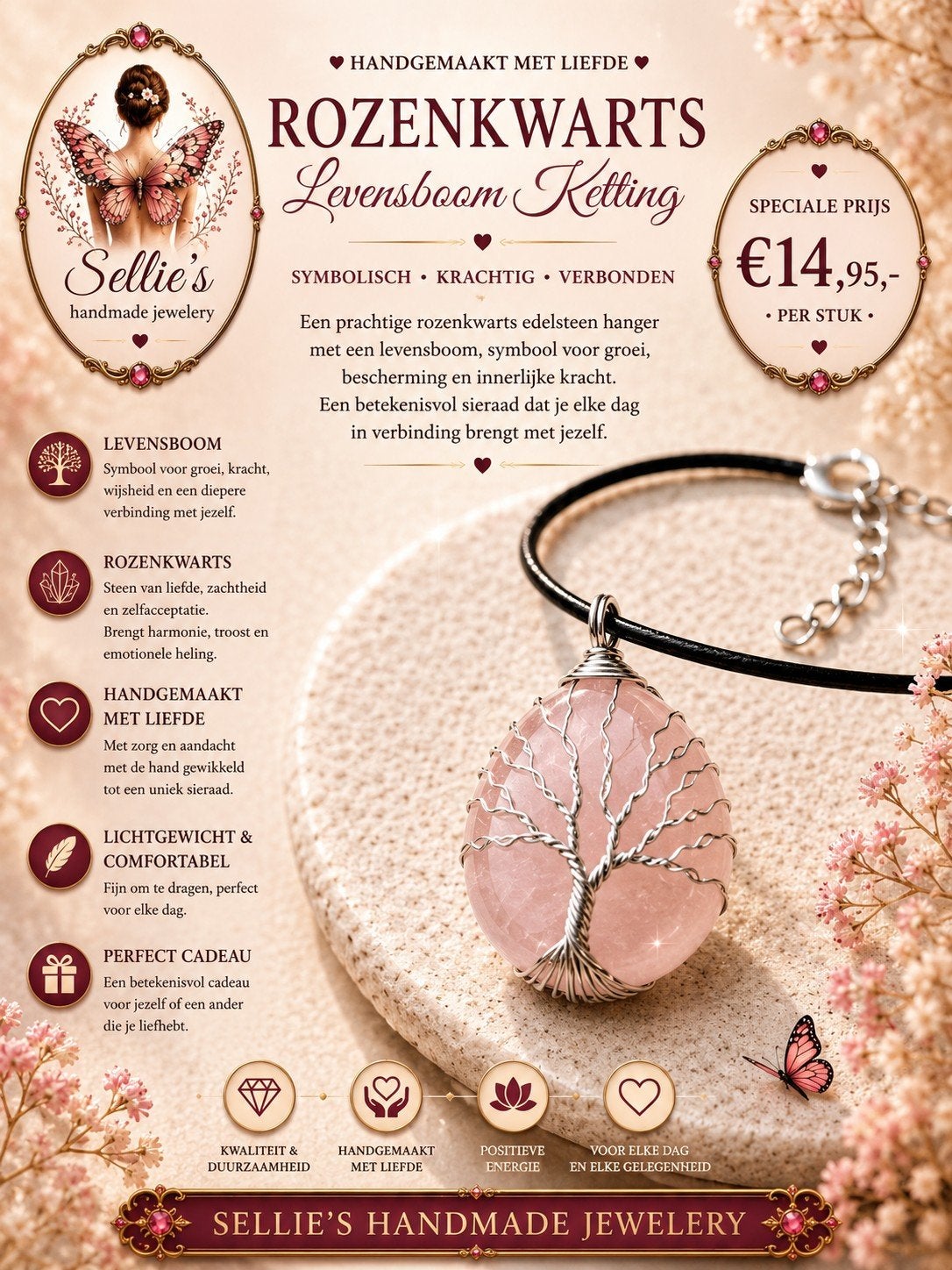 🦋 Sellie's handmade jewelery 🦋, Sieraden, Tassen en Uiterlijk, Kettingen, Overige kleuren, Nieuw, Ophalen of Verzenden, Steen of Mineraal