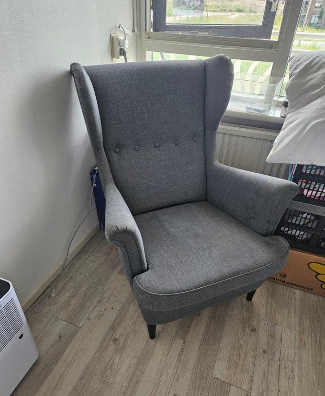Grijze oorfauteuil strandmon, Ophalen, Gebruikt, Klassiek, Comfortabel, 75 tot 100 cm