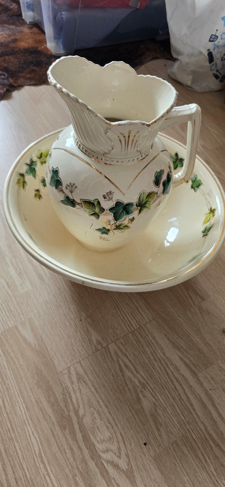 Antiek Lampetstel met Klimopdecoratie, Ophalen of Verzenden