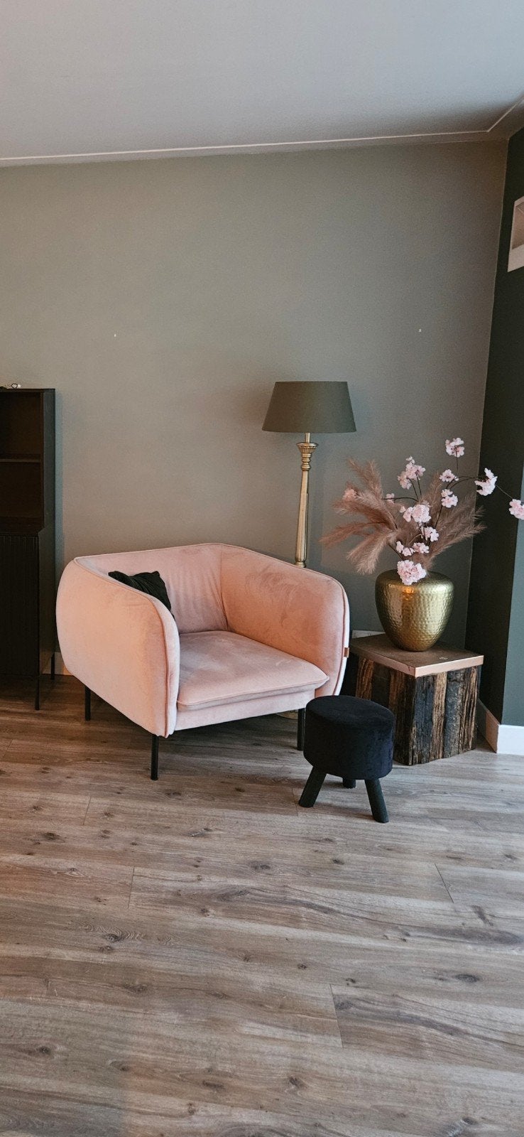 Fauteuil Emma Karwei - Roze fluweel, Ophalen, 75 tot 100 cm, Zo goed als nieuw, 75 tot 100 cm