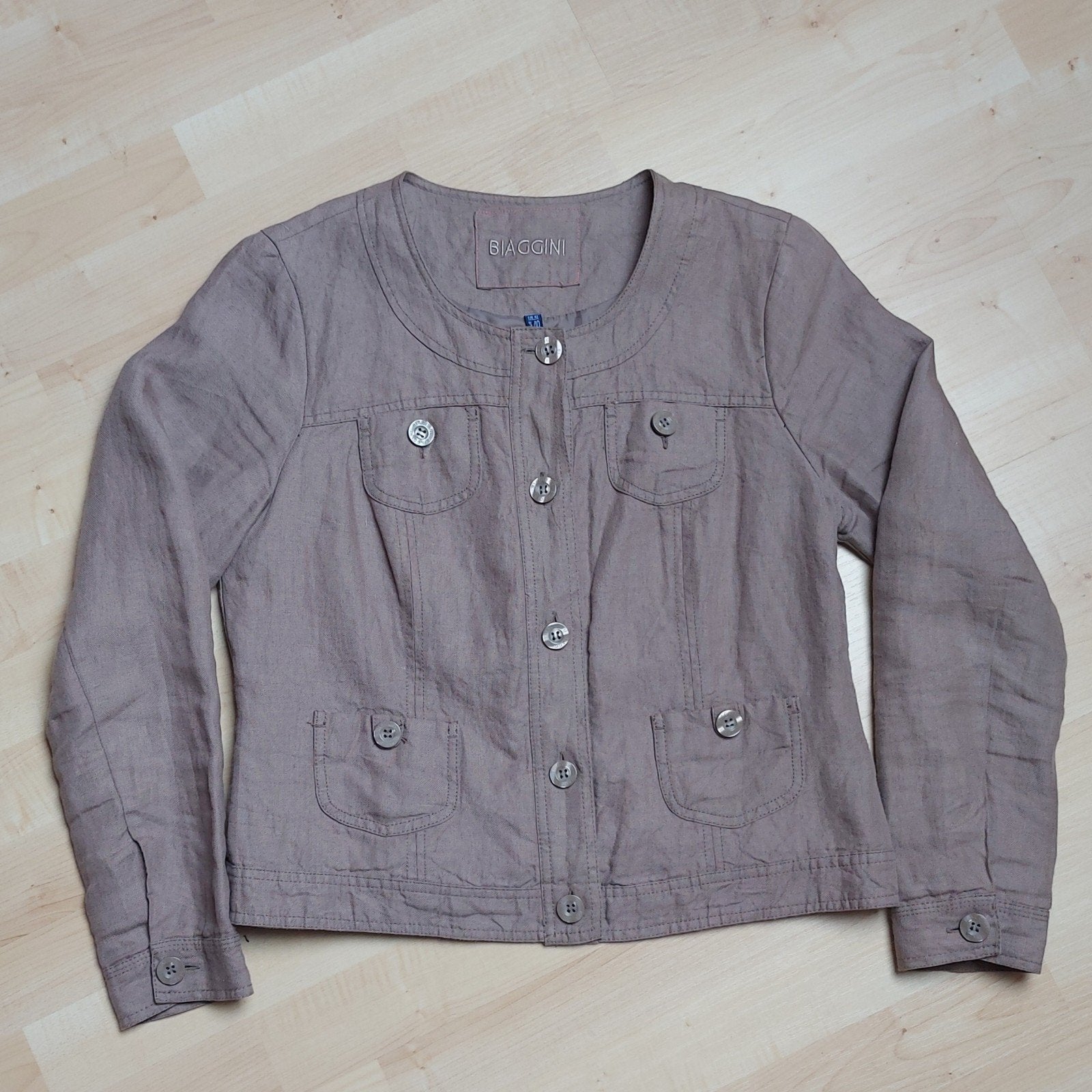 beige linnen jasje met ronde hals, maat 40, Beige, Ophalen of Verzenden, Zo goed als nieuw, Jasje