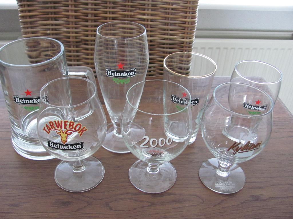 7 verschillende Heineken glazen, Verzamelen, Ophalen, Zo goed als nieuw, Glas of Glazen, Heineken