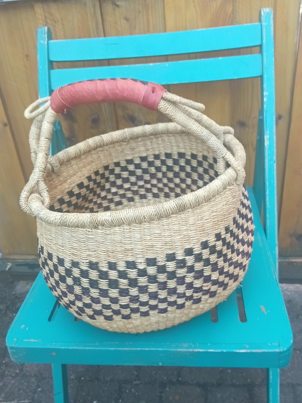 Bolgatanga mand Ghana uniek handgeweven 30x32 cm, Overige materialen, Mand, Rond, Nieuw