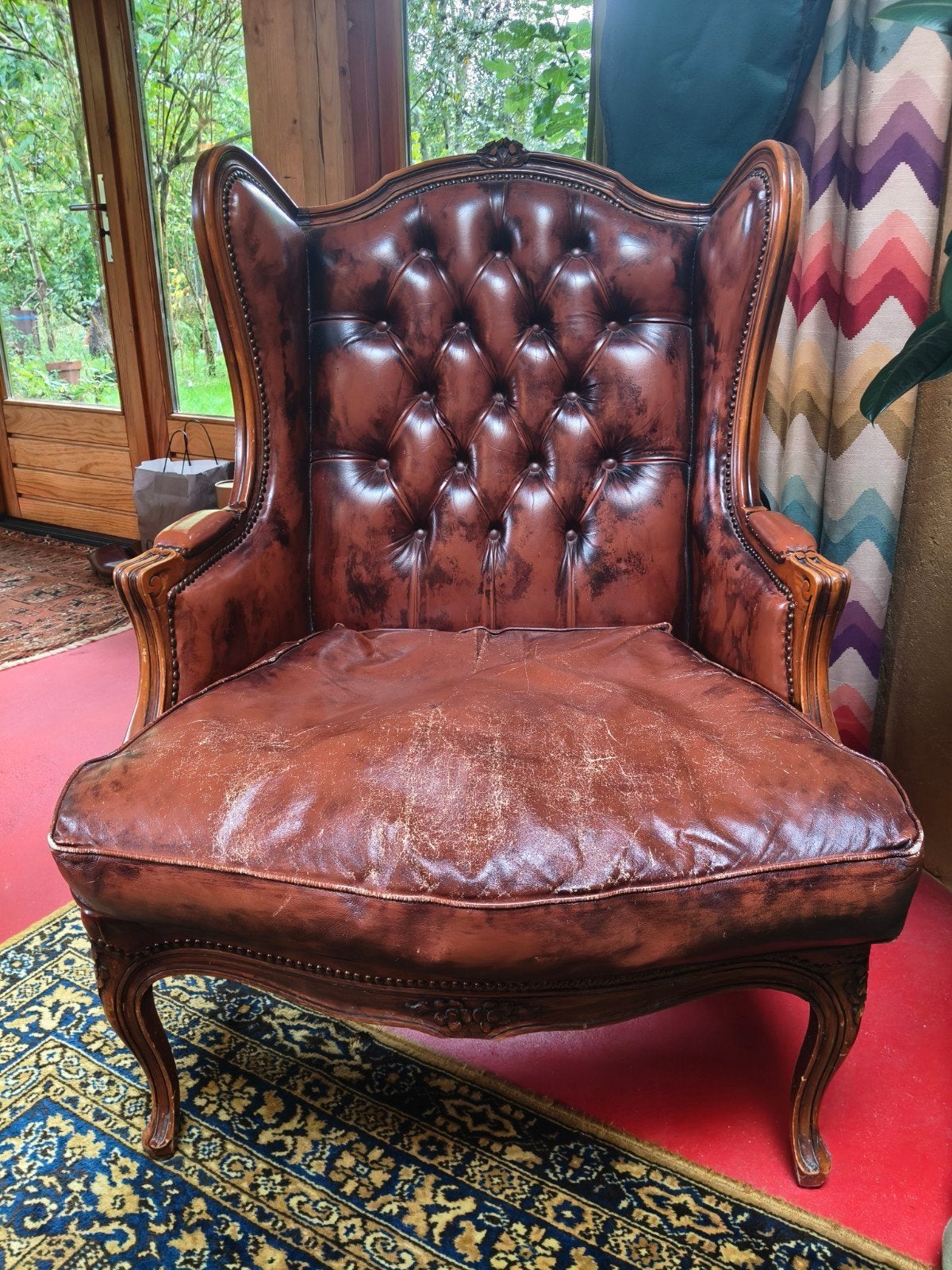 Leren Chesterfield style Oorfauteuill,  bruin, Ophalen