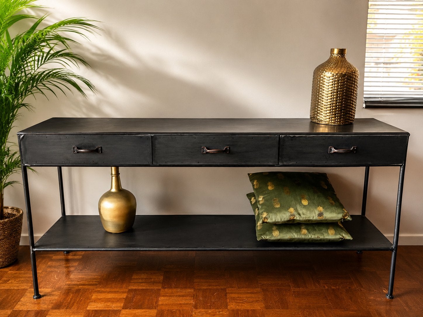 Stalen dressoir met 3 lades - Goossens (170x40x80), Ophalen, 150 tot 200 cm, Zo goed als nieuw, Metaal