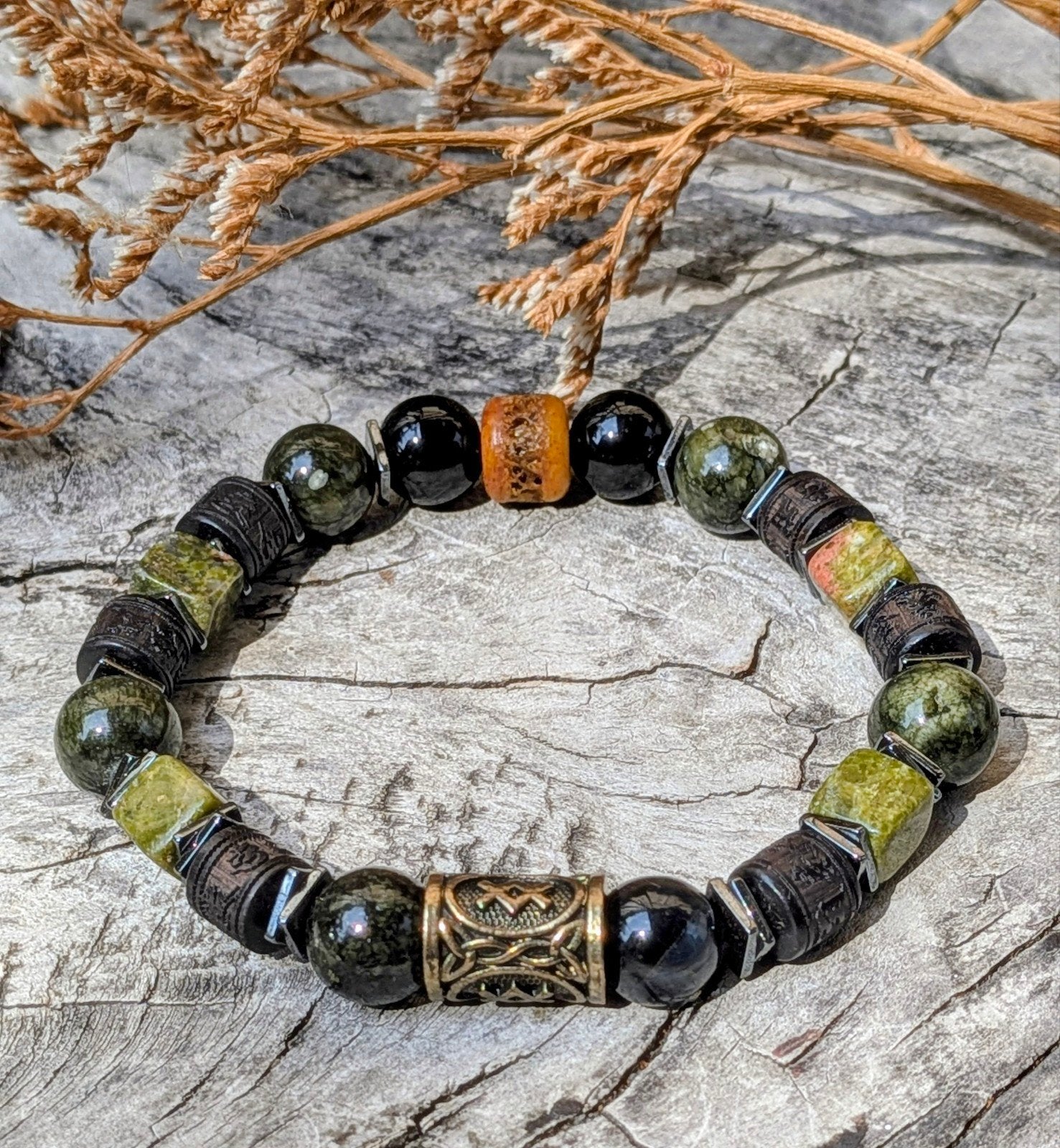 Nieuwe 10mm armband van o.a. Unakiet & Jaspis, Overige materialen, Met bedels of kralen, Nieuw, Ophalen of Verzenden