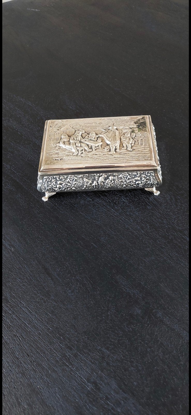 Vintage verzilverde sigarettendoos, Ophalen of Verzenden