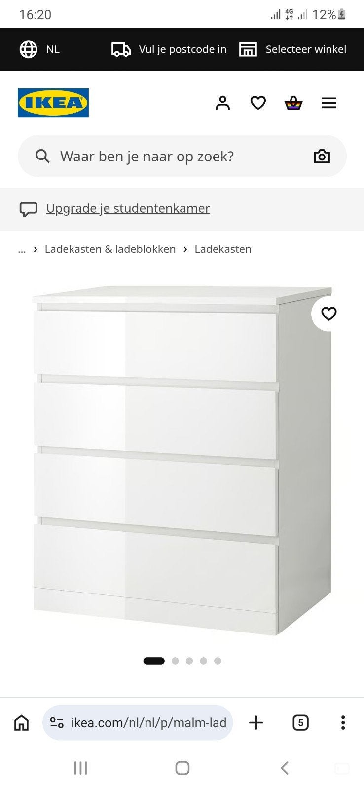 GEZOCHT! IKEA MALM Ladekast wit, 3 of 4 laden, Huis en Inrichting, Kasten | Ladekasten, Gebruikt, Modern, Scandinavisch, 100 tot 150 cm