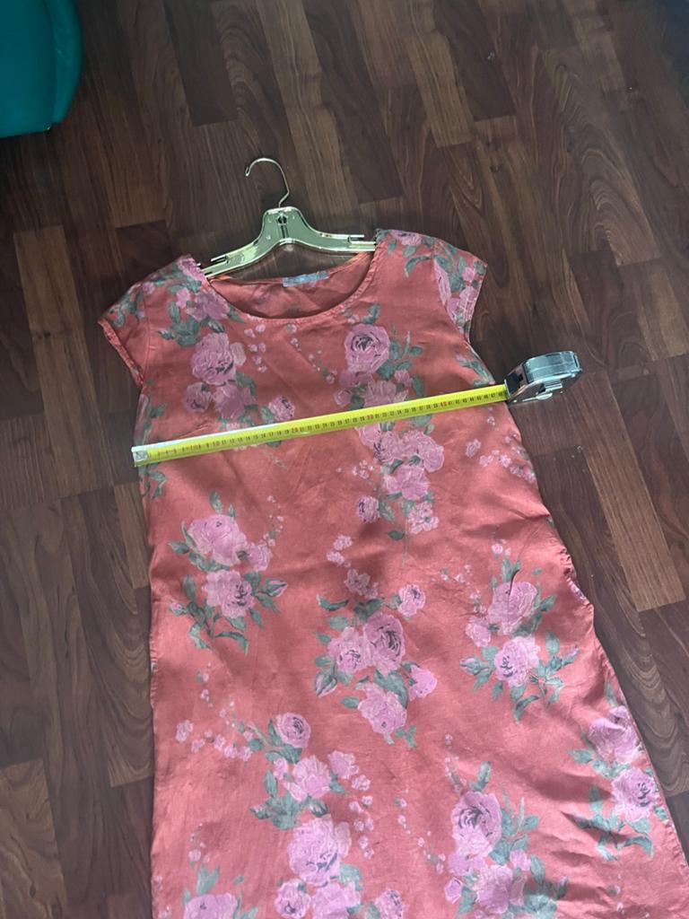 Zomerse bloemenjurk, Made in Italy, 100% linnen, Maat 38/40 (M), Oranje, Ophalen of Verzenden, Zo goed als nieuw
