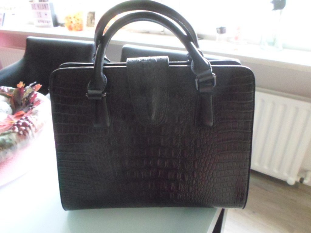 croco print zwarte dames tas, Ophalen of Verzenden, Gebruikt, Zwart, Handtas