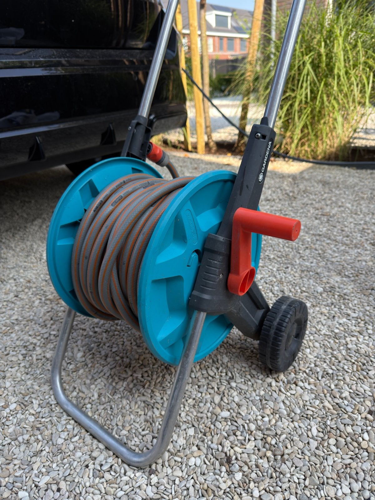 Gardena tuinhaspel met 25 meter slang, Ophalen of Verzenden, Gebruikt, Tuinslanghaspel