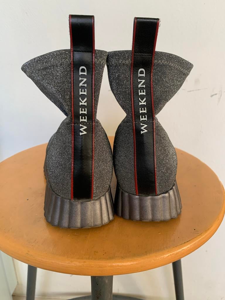 Zilverkleurige sock boots 'Weekend' van Pedro Miralles, Kleding | Dames, Schoenen, Zo goed als nieuw, Lage of Enkellaarzen, Overige kleuren