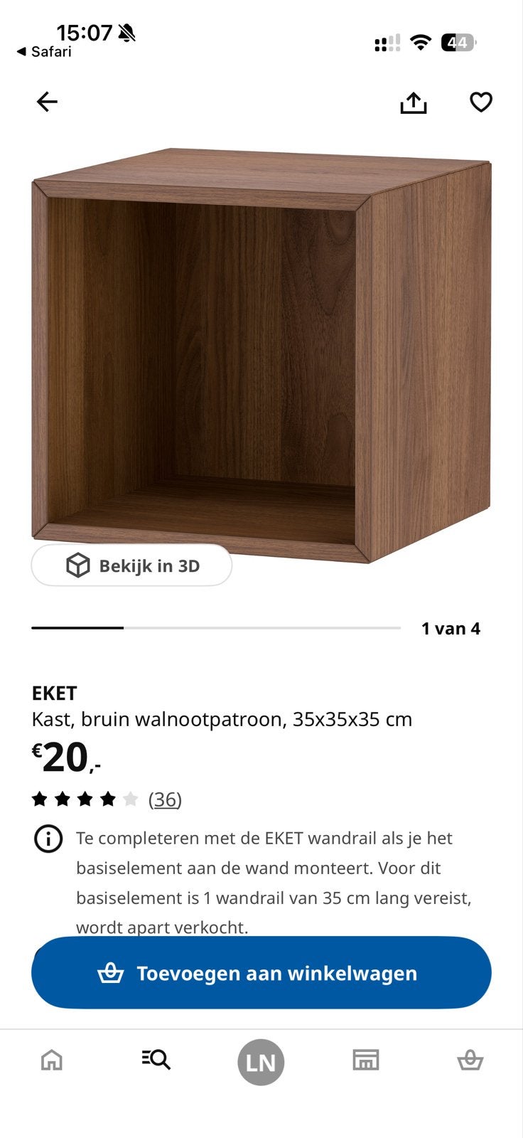 EKET Kast bruin walnootpatroon 35x35x35 cm, Ophalen, Met plank(en), Minder dan 50 cm, Nieuw