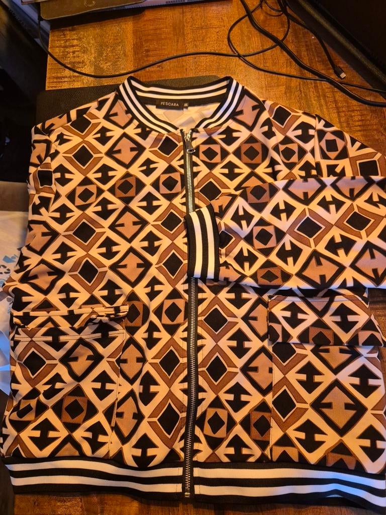Pescara Bomberjack met geometrisch patroon, Kleding | Dames, Bruin, Maat 46/48 (XL) of groter, Pescara, Nieuw