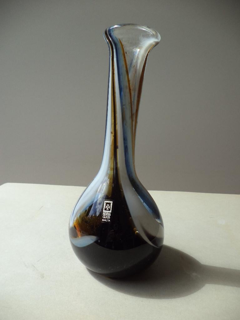 VTG vaas glas MDINA MALTA signed art blown glass vase Design, Ophalen of Verzenden