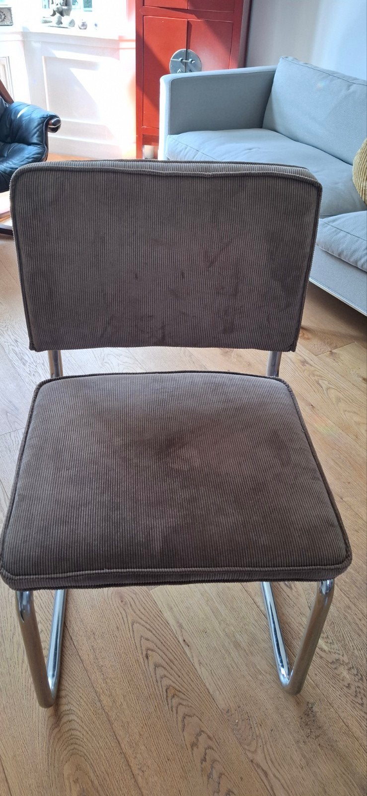donker bruin ribstoel., Huis en Inrichting, Ophalen, Gebruikt, Bruin, Buisframe