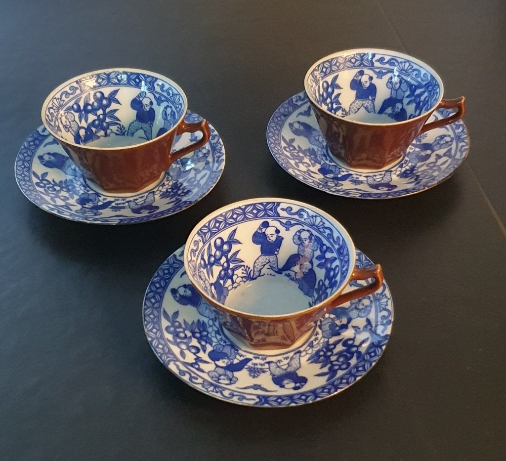 Japanse Chinoiserie Batavia Brown stijl Karako kop & schotel, Ophalen of Verzenden