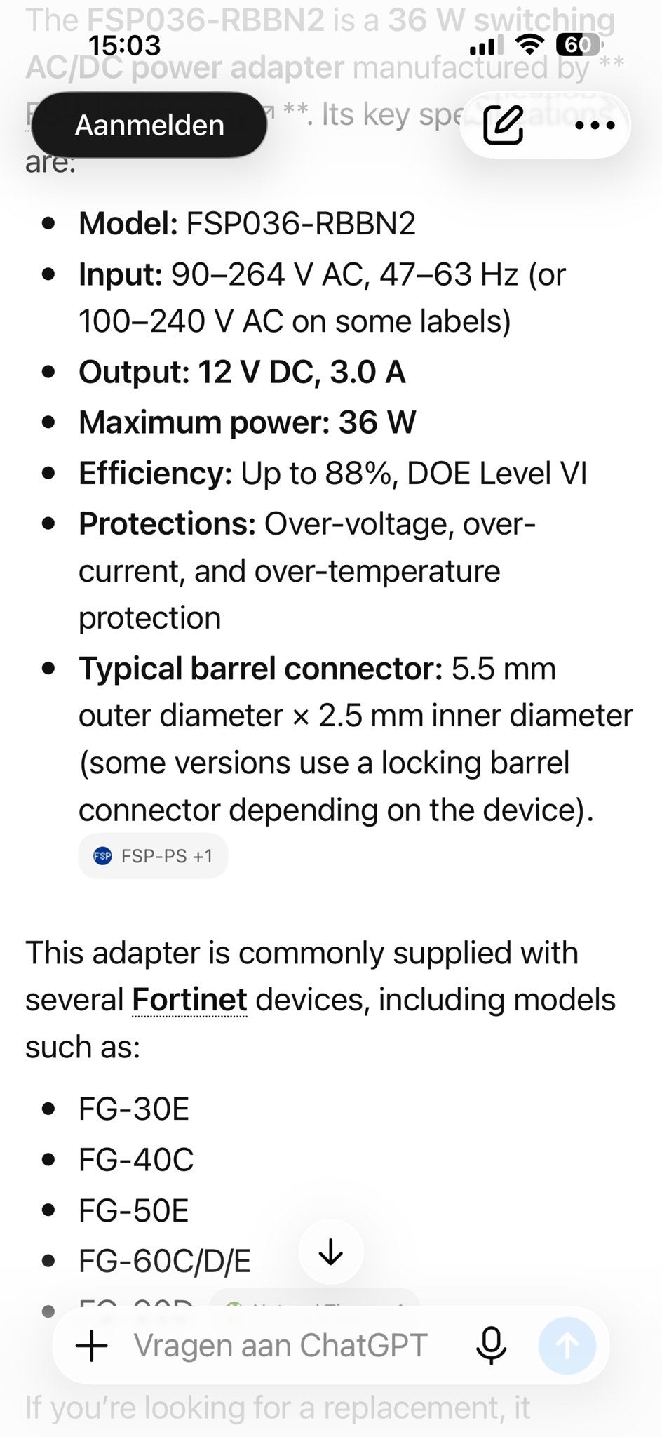 4x Fortinet FSP036-RBBN2 Voedingen - Zo goed als nieuw, Computers en Software, Pc- en Netwerkkabels, Ophalen of Verzenden, Zo goed als nieuw
