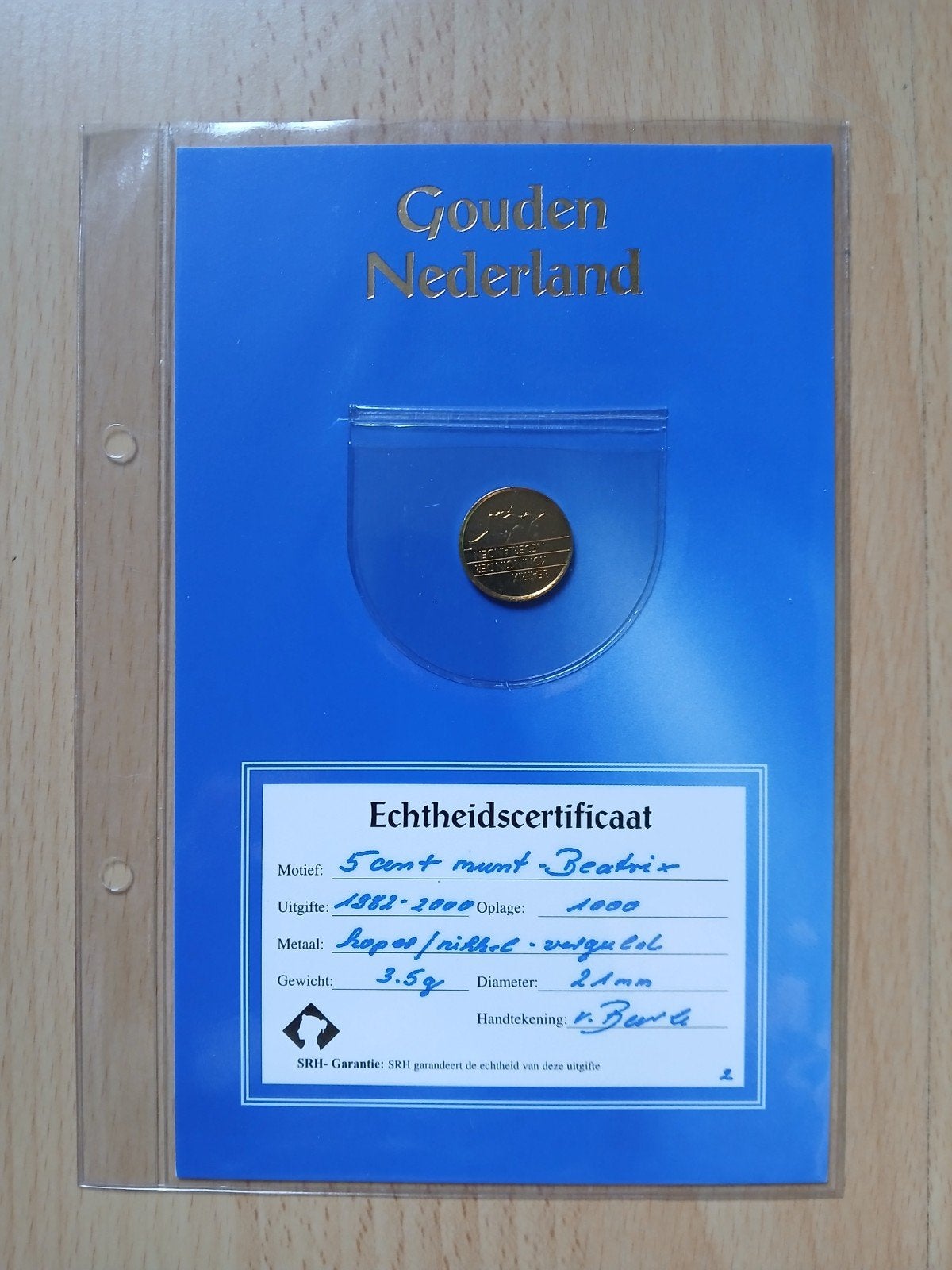 Gouden Nederland 5 cent munt Beatrix met certificaat, Koningin Beatrix, Losse munt, 5 cent, Goud