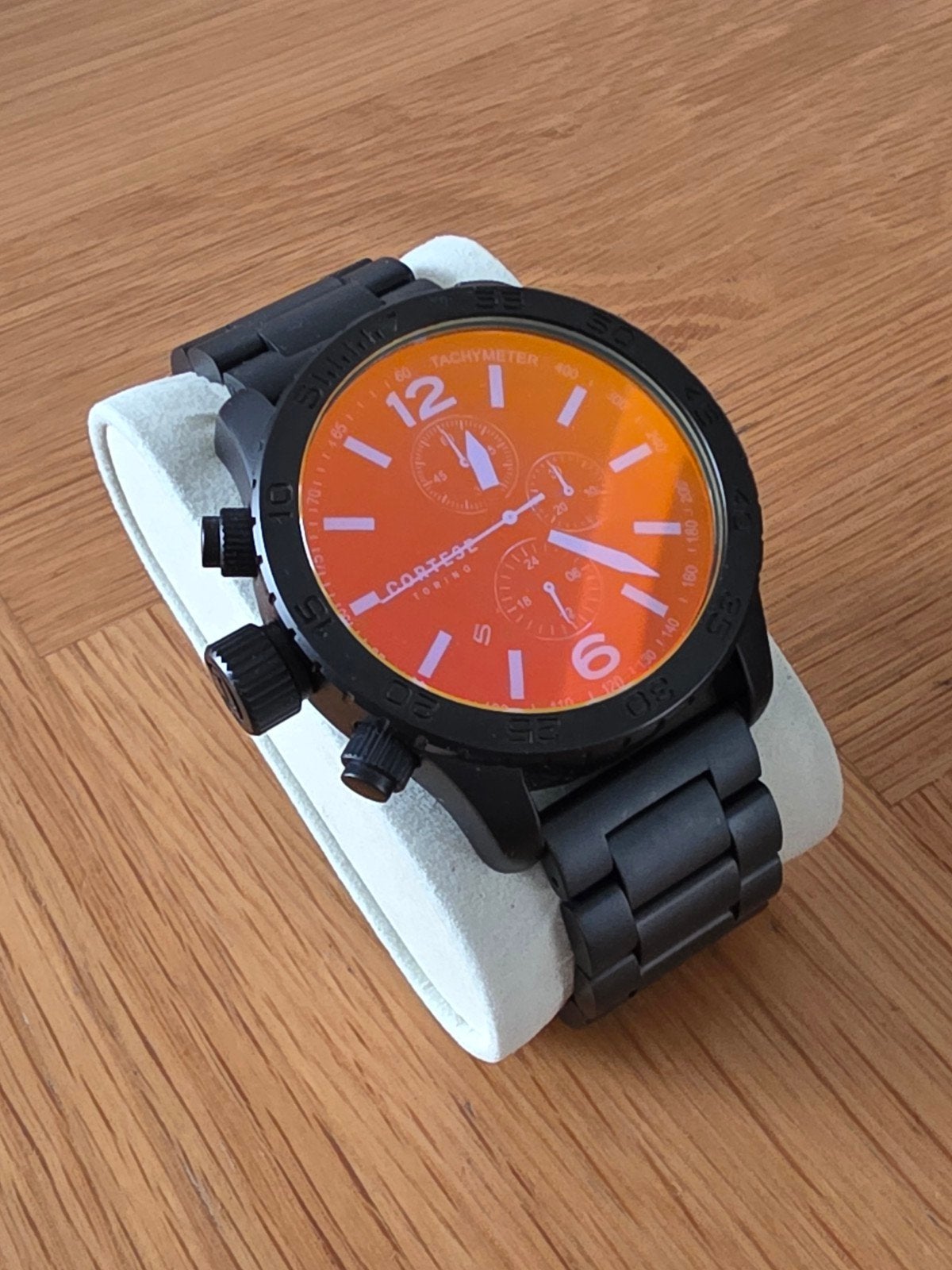 Cortese Torino Herenhorloge - Zwart met Oranje Wijzerplaat, Overige merken, Staal, Staal, Polshorloge