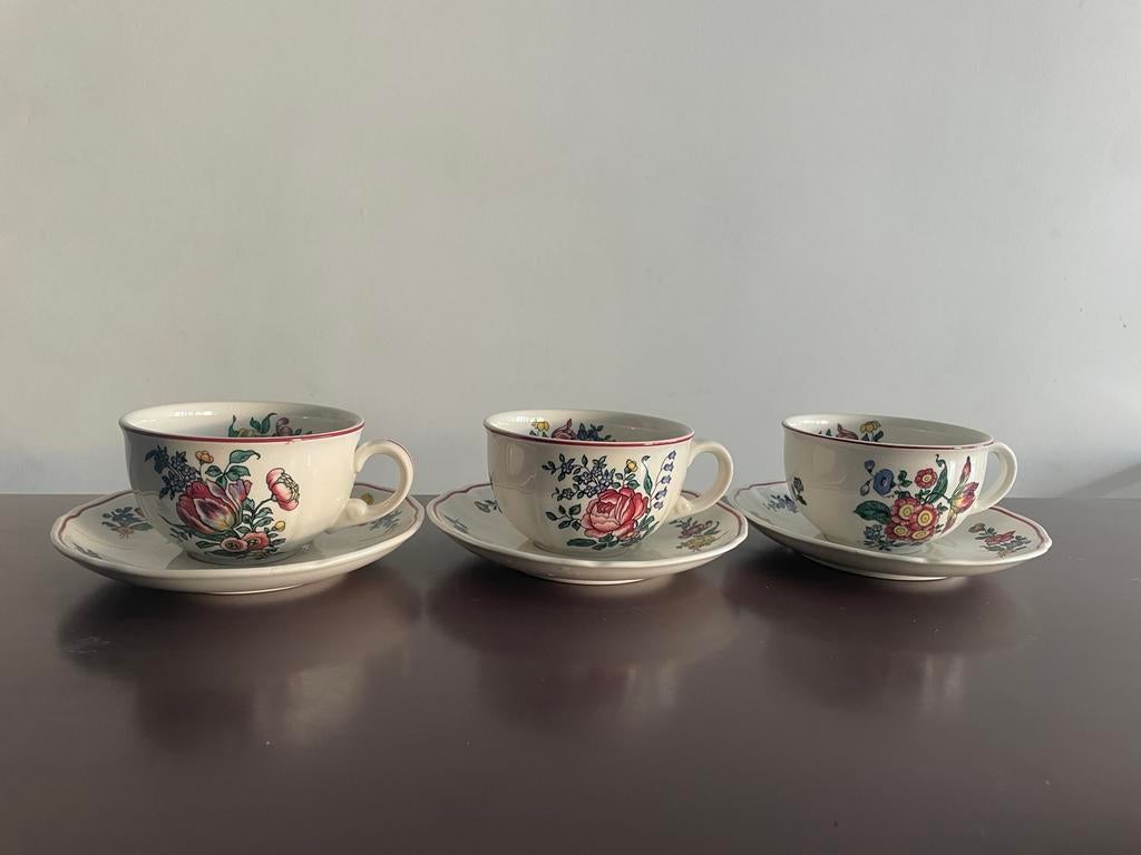 villeroy and boch, alsace, 3 theekoppen met schotels, Ophalen of Verzenden