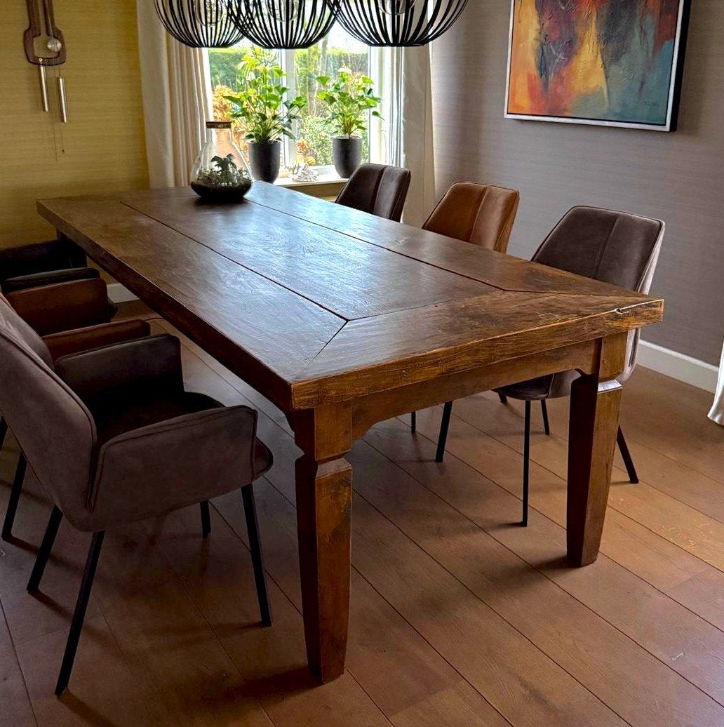 Teakhouten eettafel kloostertafel vergadertafel kasteeltafel, Huis en Inrichting, Ophalen, Gebruikt, 200 cm of meer, 50 tot 100 cm