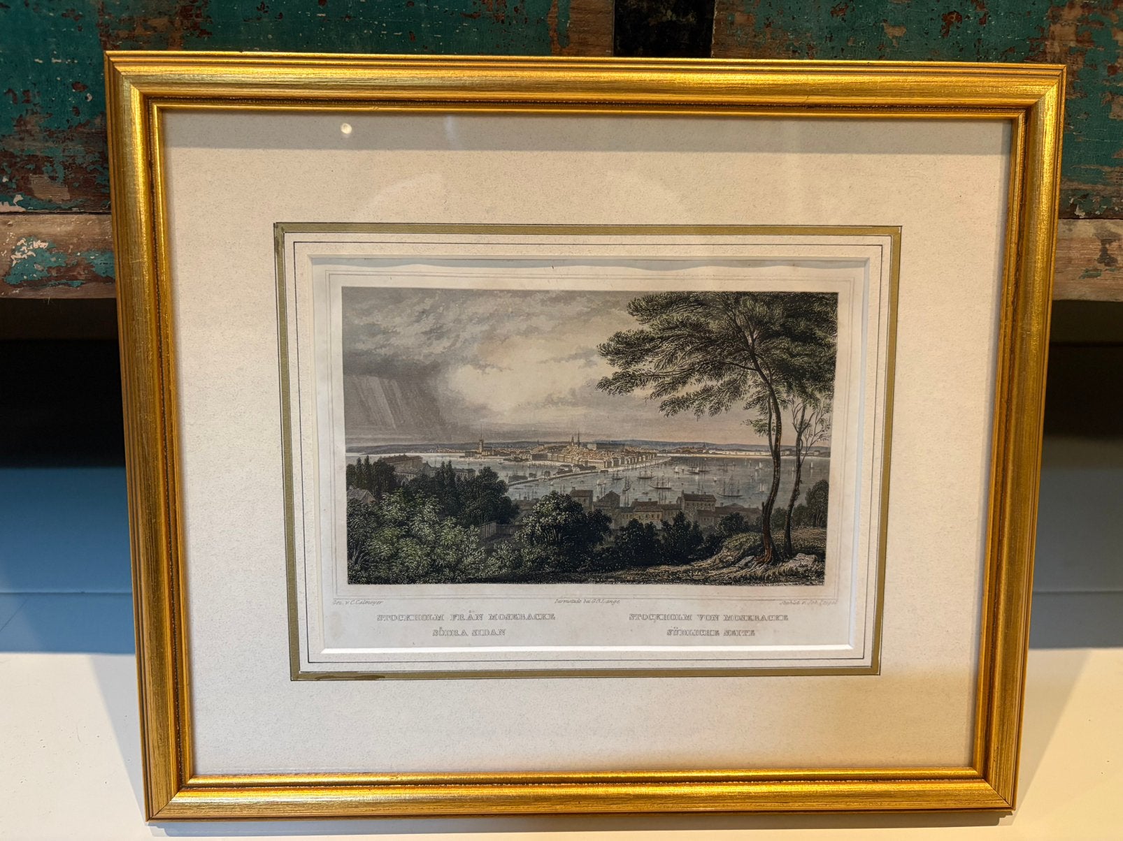 Antieke kleurenlitho Stockholm, Zweden (ca. 1870), Handgekleurd, 1800 - 1899, Stadsgezicht, Ophalen of Verzenden