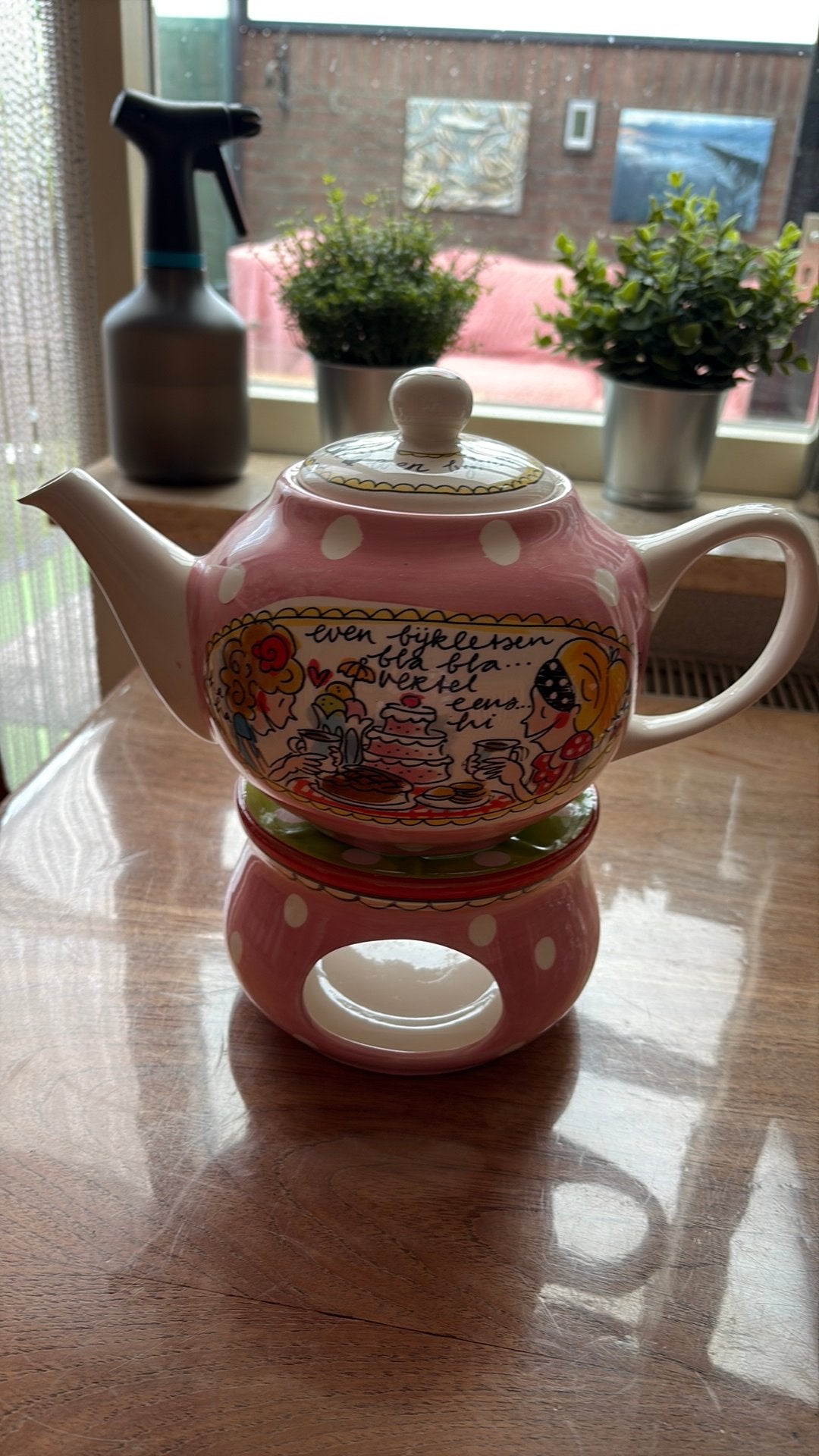 Blond theepot met warmhouder, Huis en Inrichting, Ophalen, Zo goed als nieuw, Aardewerk, Overige typen
