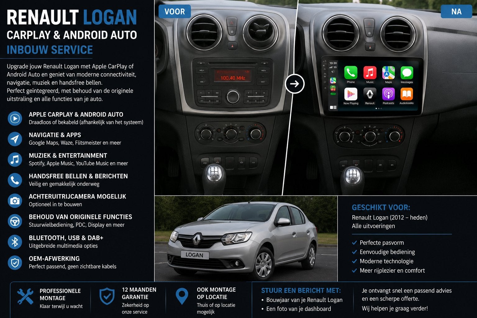 Renault Logan CarPlay & Android Auto Inbouw, Ophalen, Nieuw