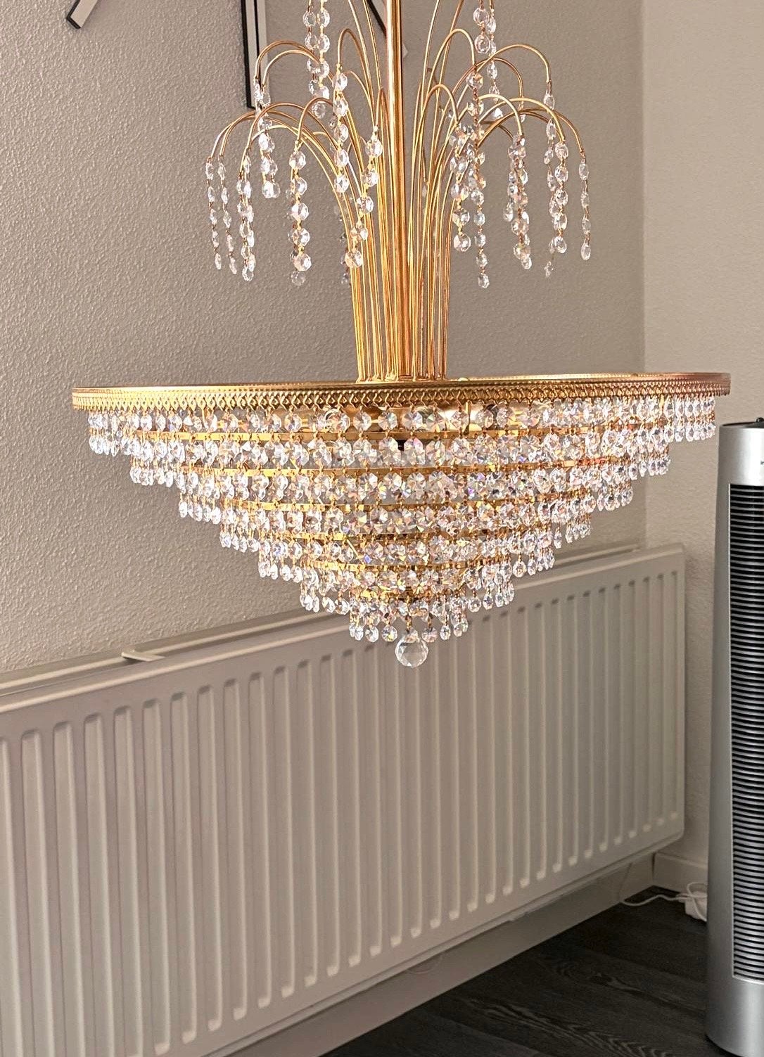 Antieke messing/gouden waterfontein swarovski kroonluchter, Ophalen
