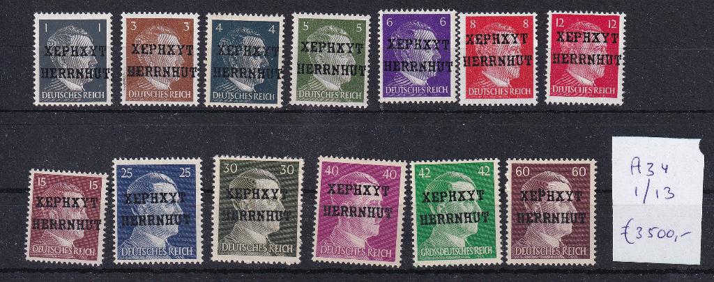 A37) 1945 Hernhut Mi 1/13 €3500 MNH opdruk geen garantie, Verzenden, Duitse Keizerrijk, Postfris