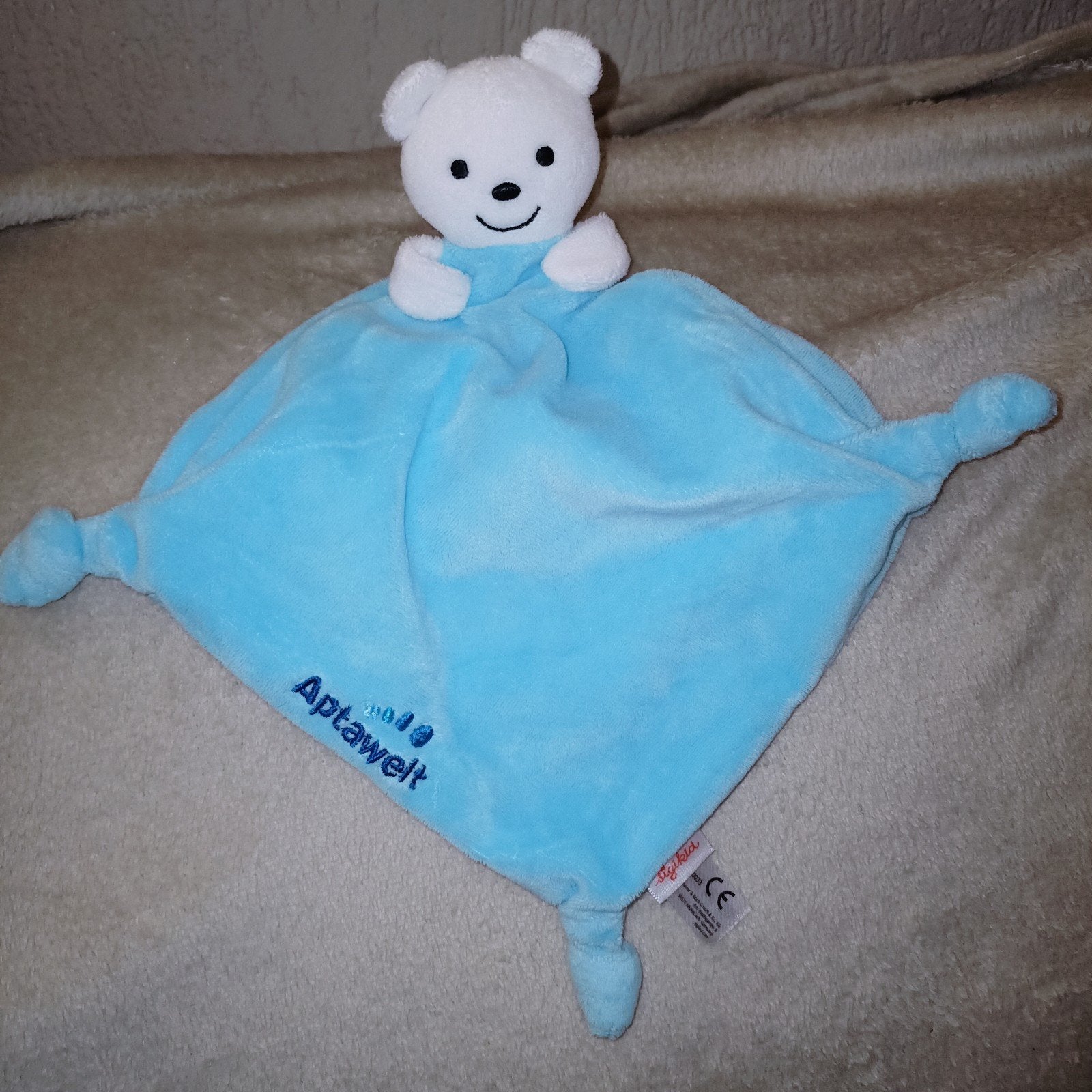 Sigikid, aptawelt kroeldoekje, wit berenkoppie, blauw lijf., Kinderen en Baby's, Speelgoed | Knuffels en Pluche, Blauw, Ophalen of Verzenden