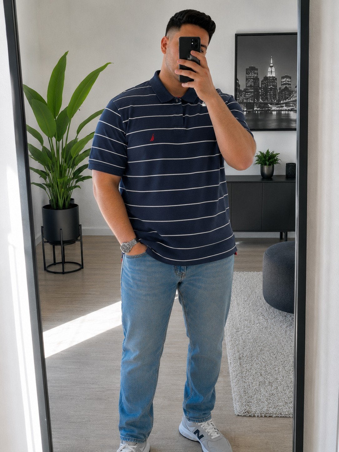 Nautica Polo - Maat 3XL - Marineblauw/Wit Gestreept, Meerkleurig, Nautica, Overige maten, Ophalen of Verzenden