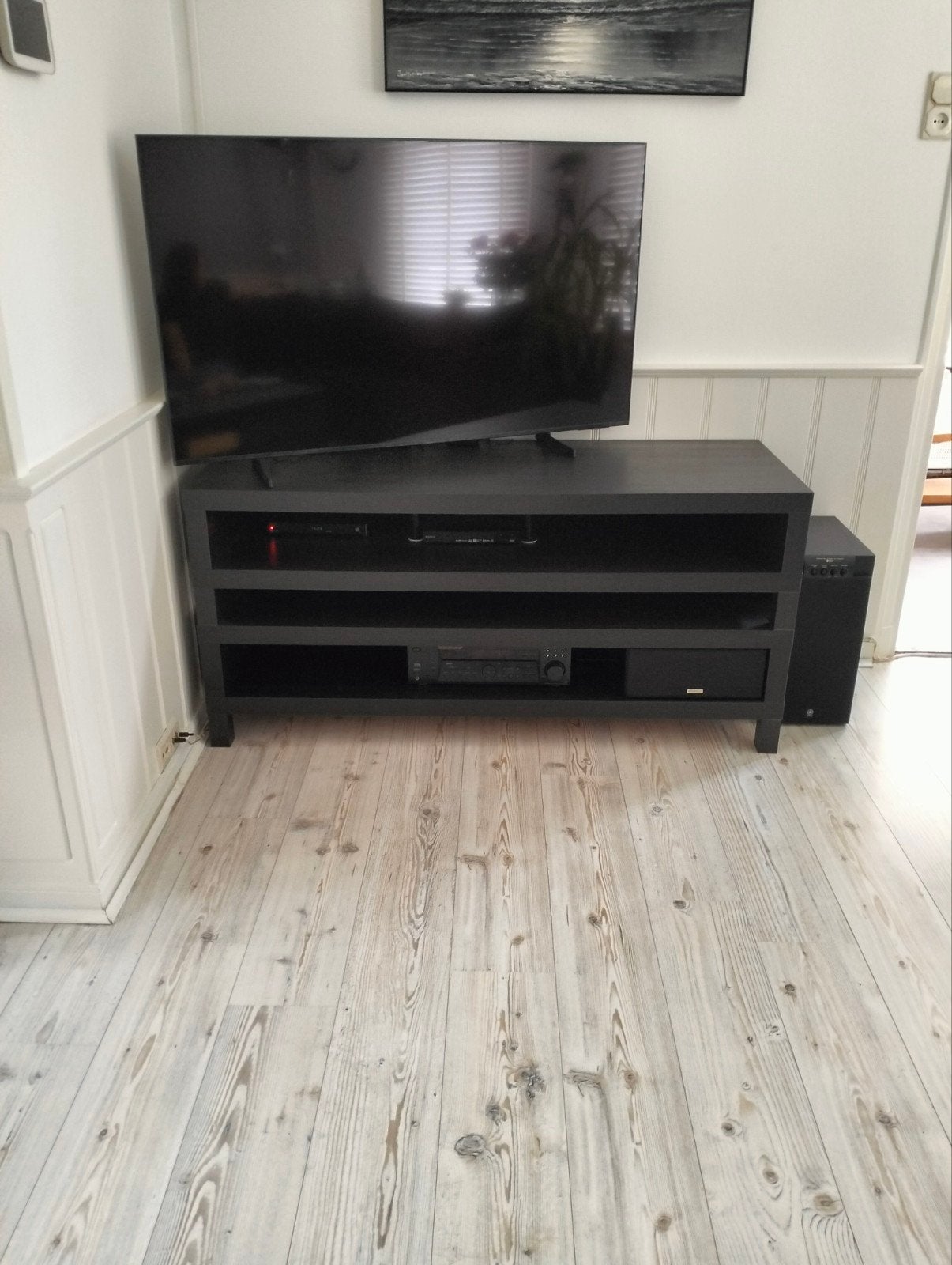 Stijlvol zwart tv-meubel met opbergruimte, Ophalen, Gebruikt, 100 tot 150 cm, Minder dan 100 cm