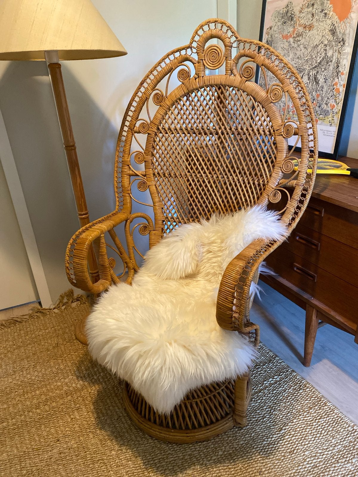 Prachtige jaren '70 pauwenstoel rotan rattan mid century, Ophalen, Gebruikt, Bruin, Riet of Rotan