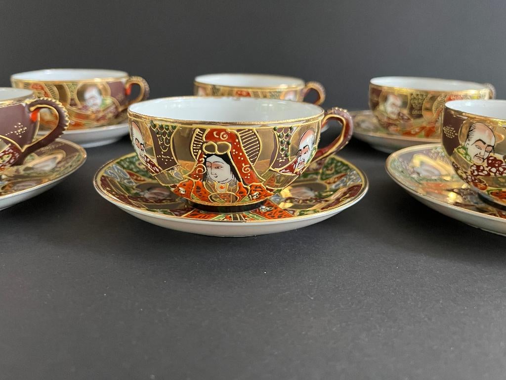 Set van 6 Satsuma Japanse kopjes en schoteltjes, Ophalen of Verzenden