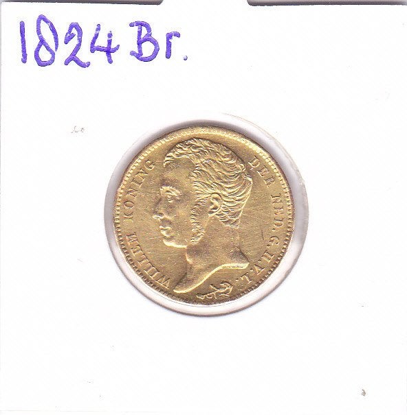 Mooi gouden tientje 1824 Brussel Willem 1 voor 1150 euro, Koning Willem I, Losse munt, 10 gulden, Goud