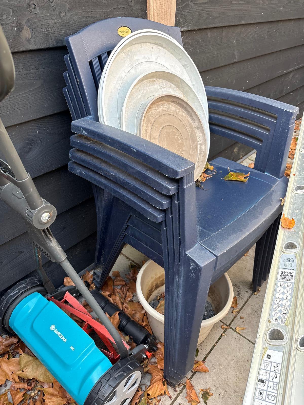 Stevige Hartman kuipstoelen 4 stuks blauw, Tuin en Terras, Ophalen, Gebruikt, Kunststof