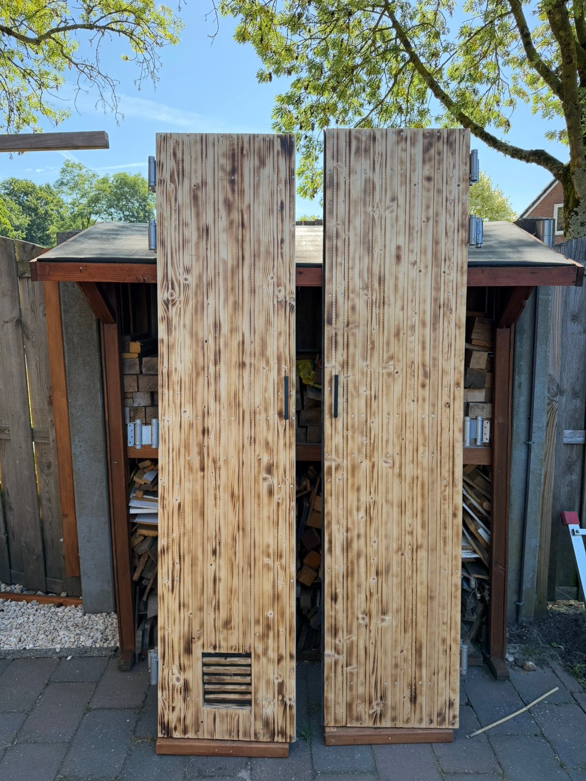 2 louvre deuren gebrand hout!, Ophalen, Binnendeur, Zo goed als nieuw, 200 tot 215 cm