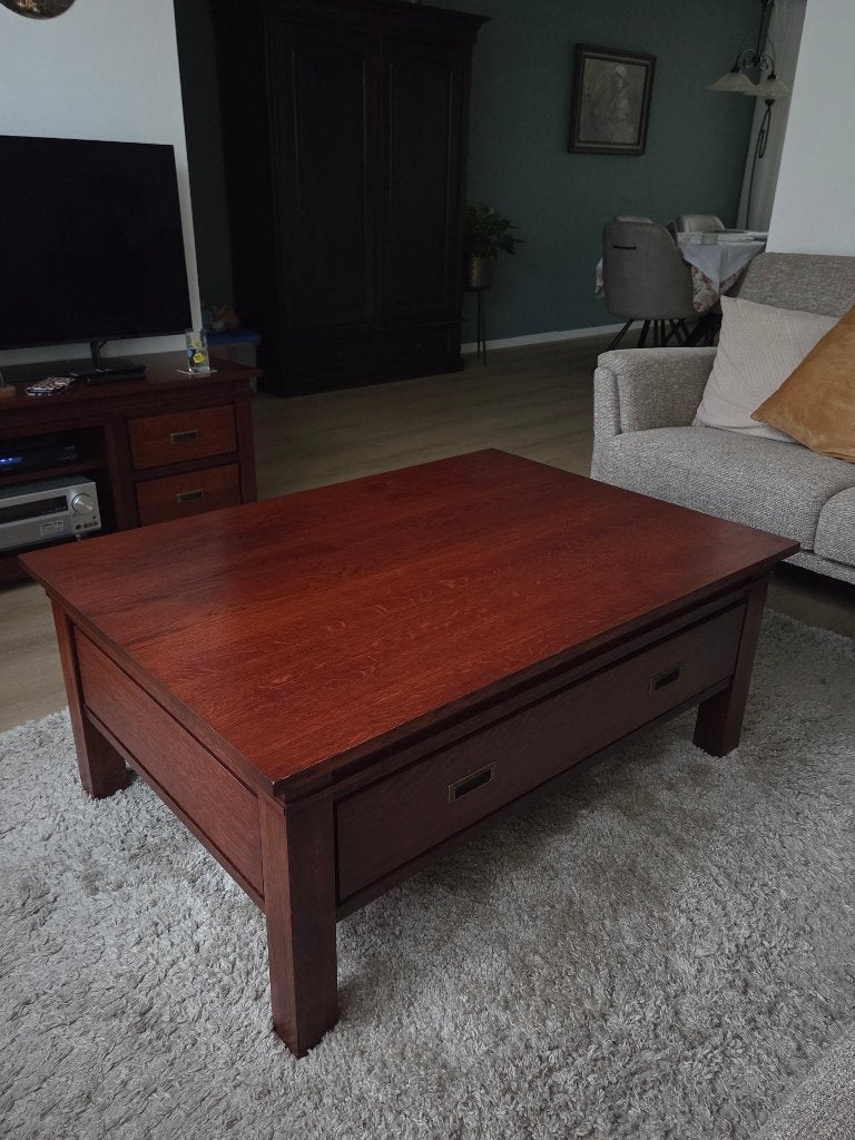 Salon tafel donker eiken brons, Huis en Inrichting, Ophalen, 100 tot 150 cm, Eikenhout, 50 tot 100 cm