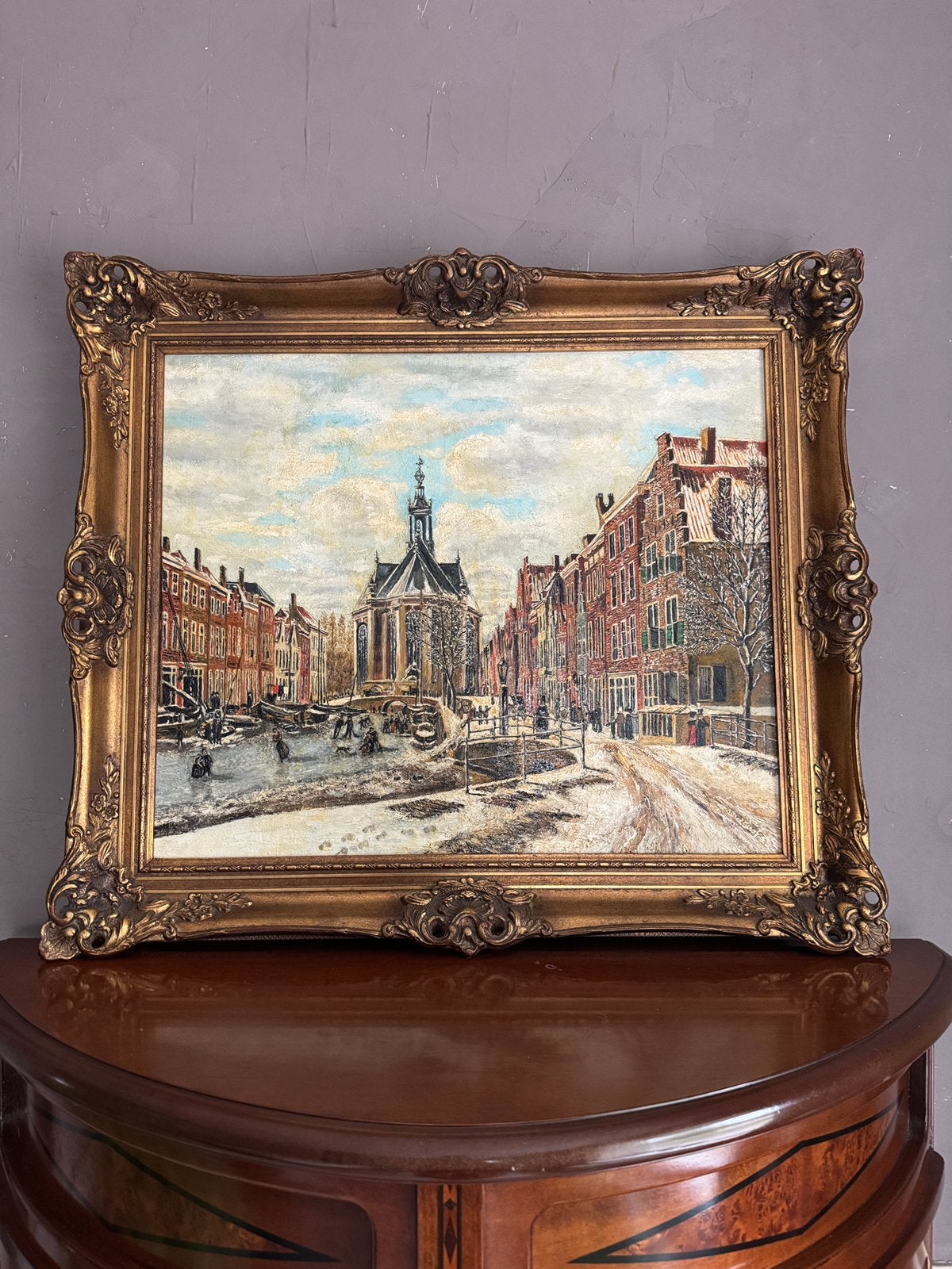 Schilderij De nieuwe kerk aan het spui Den Haag, gesigneerd, Acrylverf, Doek, Ophalen of Verzenden, Klassiek