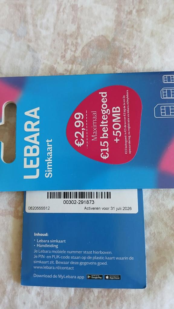 MOOI NUMMER LEBARA PREPAID 0620555512, Ophalen of Verzenden, Nieuw, KPN, Simkaart